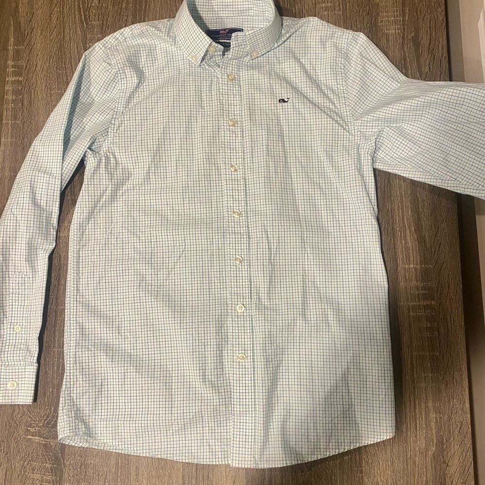Vineyard Vines boys button down Whale Shirt size L 16 nwot worn once check - Picture 3 of 5